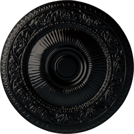 Ekena Millwork Neuveau Ceiling Medallion (Fits Canopies up to 6 3/8"), Hand-Painted Jet Black, 24 1/4"OD x 2"P CM24NABLF